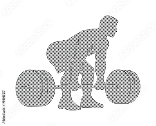 Dynamic deadlift vector illustration, strong man lifting heavy barbell, fitness and gym workout graphic, strength training and powerlifting exercise
