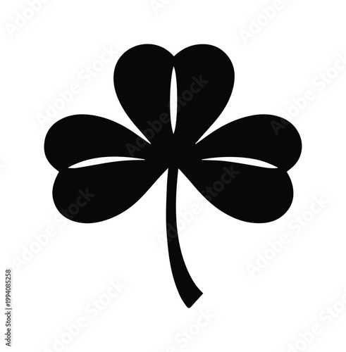 Simple black shamrock vector icon, a classic three-leaf clover symbol, perfect for St. Patrick's Day designs, Irish culture themes, and good luck illustrations.