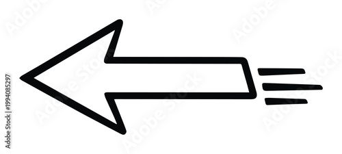 Dynamic left arrow icon, sleek black outline vector graphic, modern direction indicator for web design and user interfaces, fast movement symbol