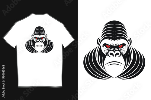 Fierce Gorilla Head Mascot Vector with Red Eyes – Bold Monochrome Animal Illustration