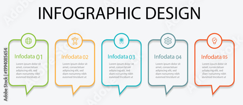 Vector Infographic label design template with icons and 5 options or steps.  Can be used for workflow diagram, annual report, flow chart. 