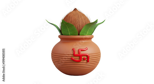 Kalash with Coconut and Swastika Symbol