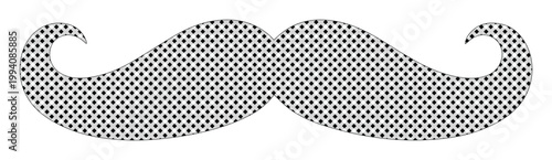 Vintage handlebar mustache vector icon, retro gentleman facial hair with halftone pattern, classic barber shop silhouette for men's grooming