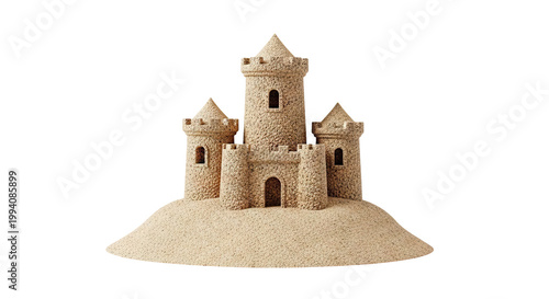 Intricate Sandcastle with Multiple Towers and Crenellations