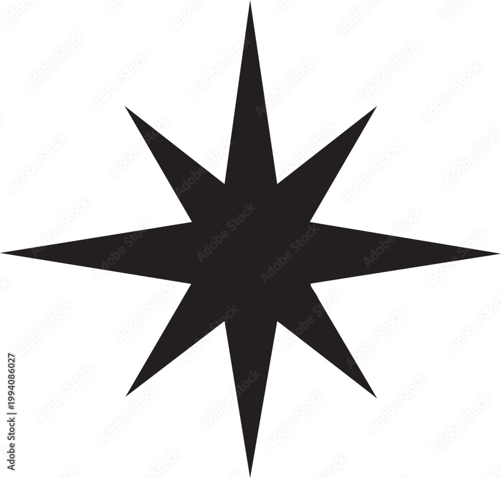 Obraz premium Black starburst, star shape, vector icon, geometric symbol, abstract design element