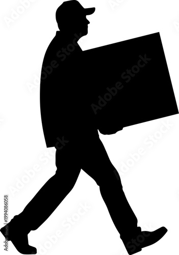 Silhouette of a Delivery Man Carrying a Large Cardboard Box