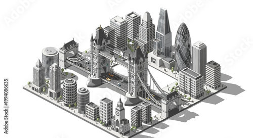 Isometric London Skyline With Tower Bridge