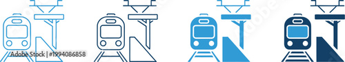 Railway outline icons set, vector collection featuring high speed train designs and train depot symbols for transport infrastructure and travel system graphics.