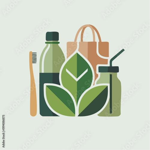 Minimal Zero Waste Lifestyle Essentials Circular Composition Flat Vector Eco Friendly Concept
