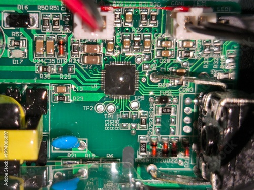 close-up of printed electronic circuit board of welding machine