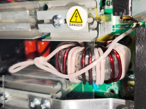 close-up of Welding machine coil and heat sink assembly