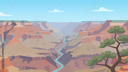 Flat Design Blue River Escaping Through Red Labyrinths