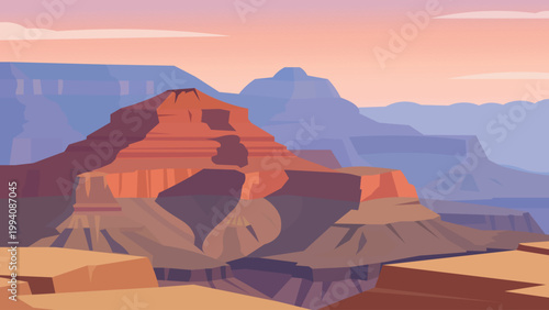 Flat Illustration Grand Canyon Rising Above Layered Silence