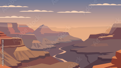 Silent Ravines Beneath Endless Copper Skies Flat Design