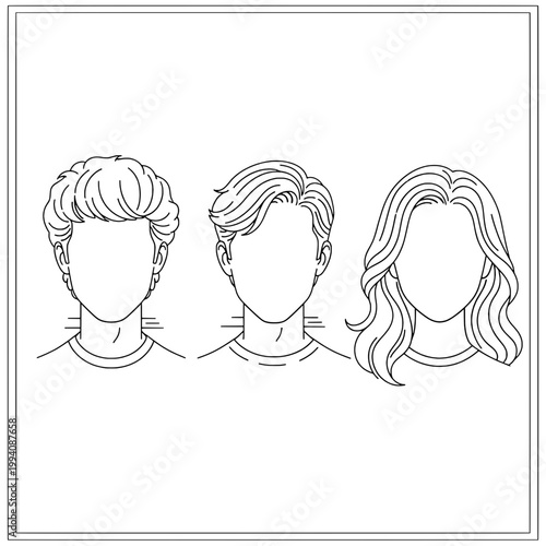 Heads with different hairstyles set featuring diverse haircuts and styles featuring hair, line art, illustration with vector and people elements for