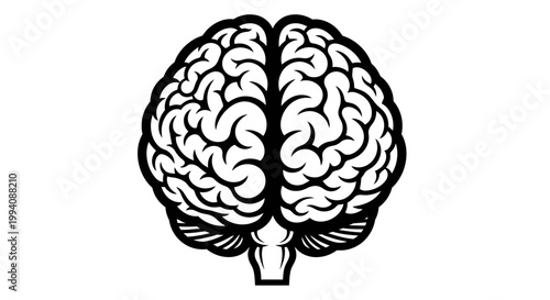 Black and white illustration of a human brain on a clean white background