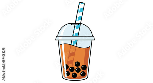 Cartoon bubble tea illustration refreshing beverage with straw isolated