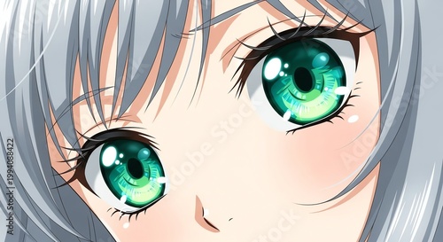 Anime eyes closeup with silver hair