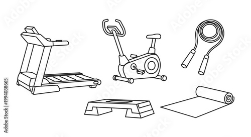 Fitness equipment vector illustration treadmill exercise bike step mat
