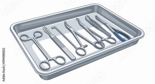 Medical instruments in tray surgical tools illustration for healthcare