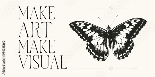A black and white illustration of a butterfly with inspiring text