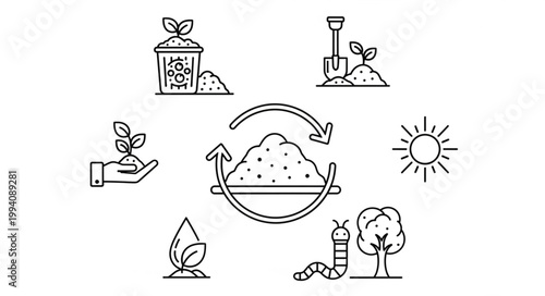 Composting cycle and plant growth illustration.