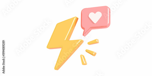 A vibrant illustration of a lightning bolt and heart shaped speech bubble