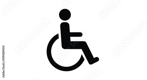 Minimalist vector graphic illustration of the universal international symbol for disability access for people in a wheelchair