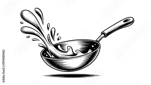 A wooden ladle with a small amount of liquid splashing out of it Vector