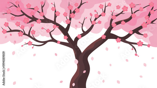 A delicate cherry blossom tree in full bloom with soft pink flowers against a neutral background Vector