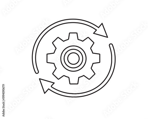 Gear with Circular Arrows Icon - Process Automation and Workflow Vector Art