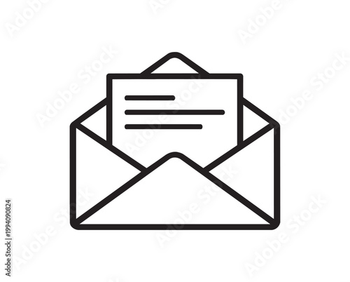 Open Envelope with Letter Icon - Email Message and Newsletter Vector Line Art