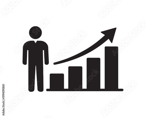 Professional Business Growth Chart Icon - Career Success and Profit Vector Art