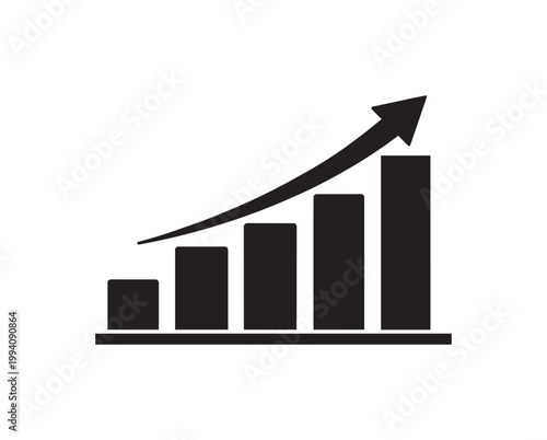 Rising Bar Chart with Upward Arrow Icon - Business Growth and Success Vector