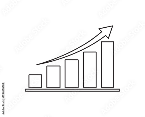 Rising Bar Chart with Upward Arrow Icon - Business Growth and Success Vector
