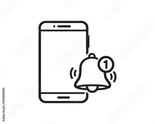Smartphone with Bell Notification Icon - Mobile Alert and Message Vector Art