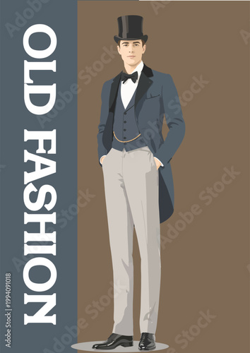 080-24-Man in old fashion formalwear standing with hands in pockets
