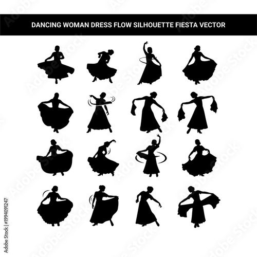 Dancing woman dress flow silhouette fiesta vector
