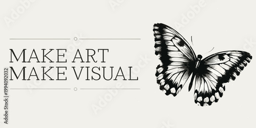 Canvas Print A black and white butterfly illustration with the text make art visual