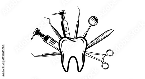 Dental care tools and tooth vector illustration for oral hygiene and health concept
