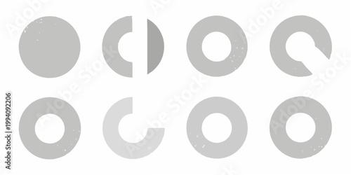 Abstract arrangement of gray partially complete circular shapes on white