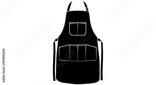 Black silhouette of a kitchen apron with multiple pockets, isolated on white background, showcasing practical design for cooking or crafting activities