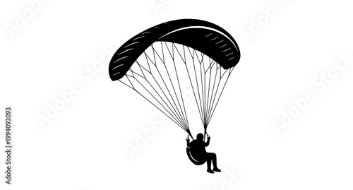Dynamic paragliding silhouette in motion with angled canopy extreme sport vector isolated on white background
