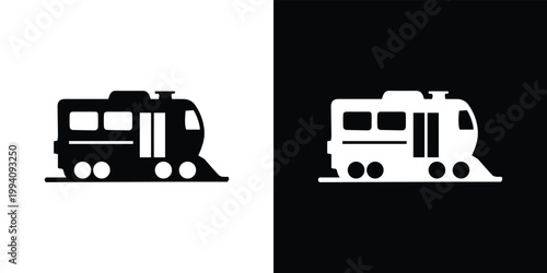 Black and white train silhouettes on split background locomotive