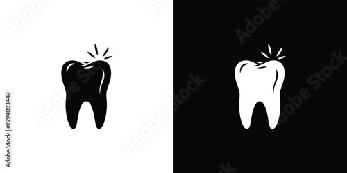 Black and white tooth with burst effect teeth symbol symbols dental