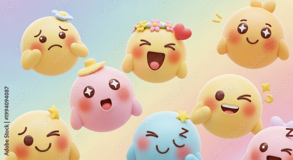 Fototapeta premium Cute round characters with cheerful expressions