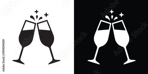 Champagne glass silhouette vector, Wine glass 	 icon vector

