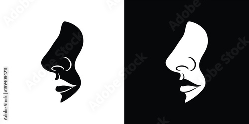 Black and white silhouettes of two noses and mouths