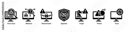 Threat Detection web banner icon vector illustration with icons of Virus Scan,Malware,Ransomware,Spyware,Trojan,Threat and Virus