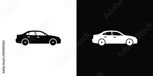 Black and white sedan car silhouettes on split color background